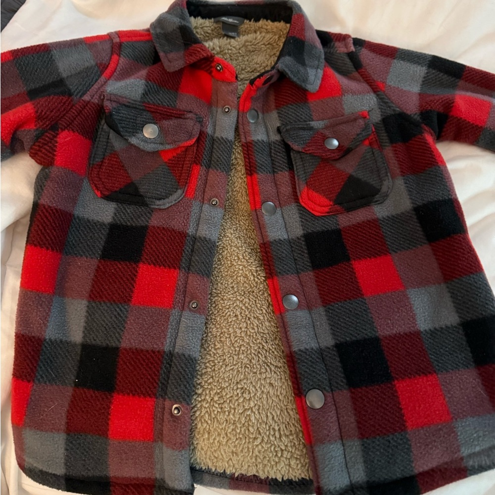 Boys Eddie Bauer plaid shearling lined shirt jacket